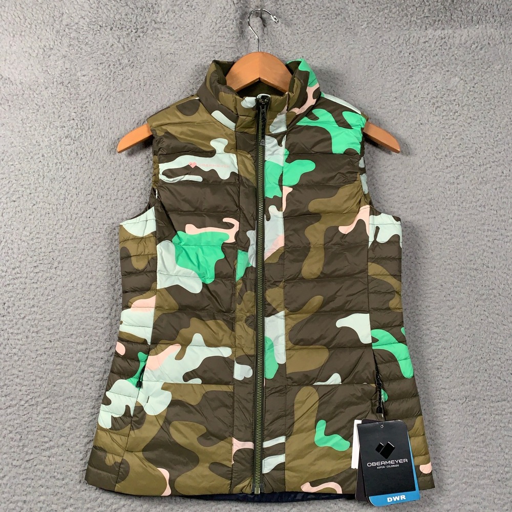 Obermeyer Nieve Down Vest Women Small Jasmint Camo Puffer Insulator 550 Fill DWR